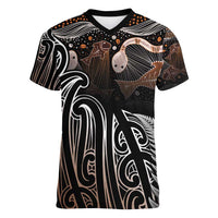Aotearoa Maori - Australia Indigenous Women V-Neck T-Shirt Koiri Whakairo Mix Aboriginal Art LT7 Female Brown - Polynesian Pride