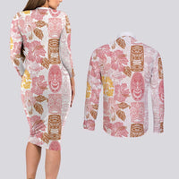 Christmas Aloha Hawaii Tiki Couples Matching Long Sleeve Bodycon Dress and Long Sleeve Button Shirt Hibiscus Spring Colors LT7 - Polynesian Pride