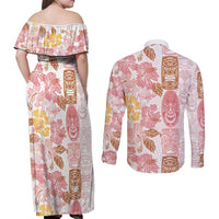 Christmas Aloha Hawaii Tiki Couples Matching Off Shoulder Maxi Dress and Long Sleeve Button Shirt Hibiscus Spring Colors LT7 - Polynesian Pride