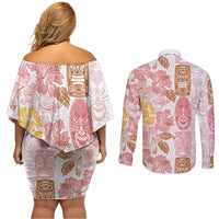 Christmas Aloha Hawaii Tiki Couples Matching Off Shoulder Short Dress and Long Sleeve Button Shirt Hibiscus Spring Colors LT7 - Polynesian Pride