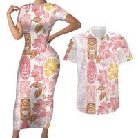 Christmas Aloha Hawaii Tiki Couples Matching Short Sleeve Bodycon Dress and Hawaiian Shirt Hibiscus Spring Colors LT7 Pink - Polynesian Pride