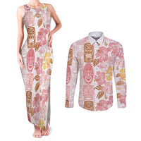 Christmas Aloha Hawaii Tiki Couples Matching Tank Maxi Dress and Long Sleeve Button Shirt Hibiscus Spring Colors LT7 Pink - Polynesian Pride