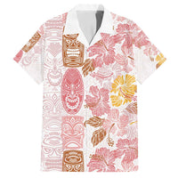 Christmas Aloha Hawaii Tiki Family Matching Off Shoulder Maxi Dress and Hawaiian Shirt Hibiscus Spring Colors LT7 Dad's Shirt - Short Sleeve Pink - Polynesian Pride