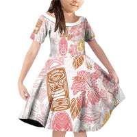 Christmas Aloha Hawaii Tiki Family Matching Off Shoulder Short Dress and Hawaiian Shirt Hibiscus Spring Colors LT7 Daughter's Dress Pink - Polynesian Pride