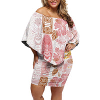 Christmas Aloha Hawaii Tiki Family Matching Off Shoulder Short Dress and Hawaiian Shirt Hibiscus Spring Colors LT7 Mom's Dress Pink - Polynesian Pride