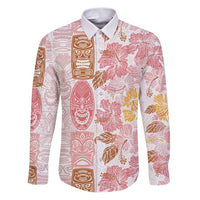 Christmas Aloha Hawaii Tiki Family Matching Puletasi and Hawaiian Shirt Hibiscus Spring Colors LT7 Dad's Shirt - Long Sleeve Pink - Polynesian Pride