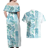 Christmas Aloha Hawaii Tiki Couples Matching Off Shoulder Maxi Dress and Hawaiian Shirt Hibiscus Summer Colors LT7 - Polynesian Pride