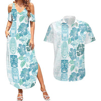 Christmas Aloha Hawaii Tiki Couples Matching Summer Maxi Dress and Hawaiian Shirt Hibiscus Summer Colors LT7 Turquoise - Polynesian Pride