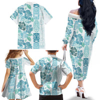Christmas Aloha Hawaii Tiki Family Matching Off The Shoulder Long Sleeve Dress and Hawaiian Shirt Hibiscus Summer Colors LT7 - Polynesian Pride