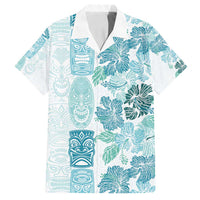 Christmas Aloha Hawaii Tiki Family Matching Tank Maxi Dress and Hawaiian Shirt Hibiscus Summer Colors LT7 Dad's Shirt - Short Sleeve Turquoise - Polynesian Pride