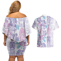 Christmas Aloha Hawaii Tiki Couples Matching Off Shoulder Short Dress and Hawaiian Shirt Hibiscus Winter Colors LT7 - Polynesian Pride