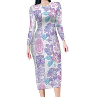 Christmas Aloha Hawaii Tiki Family Matching Long Sleeve Bodycon Dress and Hawaiian Shirt Hibiscus Winter Colors LT7 Mom's Dress Lavender - Polynesian Pride