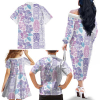 Christmas Aloha Hawaii Tiki Family Matching Off The Shoulder Long Sleeve Dress and Hawaiian Shirt Hibiscus Winter Colors LT7 - Polynesian Pride