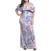 Christmas Aloha Hawaii Tiki Family Matching Off Shoulder Maxi Dress and Hawaiian Shirt Hibiscus Winter Colors LT7 Mom's Dress Lavender - Polynesian Pride