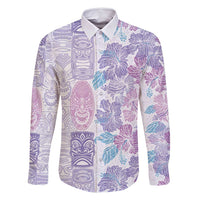 Christmas Aloha Hawaii Tiki Family Matching Tank Maxi Dress and Hawaiian Shirt Hibiscus Winter Colors LT7 Dad's Shirt - Long Sleeve Lavender - Polynesian Pride