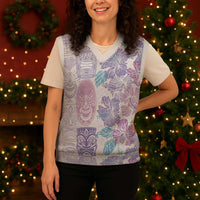 Christmas Aloha Hawaii Tiki Christmas Knitted V-Neck Vest Hibiscus Winter Colors LT7 - Polynesian Pride
