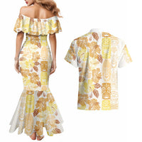 Christmas Aloha Hawaii Tiki Couples Matching Mermaid Dress and Hawaiian Shirt Hibiscus Autumn Colors LT7 - Polynesian Pride