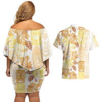 Christmas Aloha Hawaii Tiki Couples Matching Off Shoulder Short Dress and Hawaiian Shirt Hibiscus Autumn Colors LT7 - Polynesian Pride