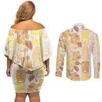 Christmas Aloha Hawaii Tiki Couples Matching Off Shoulder Short Dress and Long Sleeve Button Shirt Hibiscus Autumn Colors LT7 - Polynesian Pride