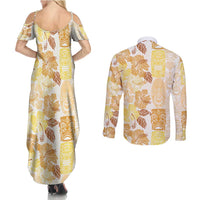 Christmas Aloha Hawaii Tiki Couples Matching Summer Maxi Dress and Long Sleeve Button Shirt Hibiscus Autumn Colors LT7 - Polynesian Pride