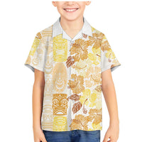 Christmas Aloha Hawaii Tiki Family Matching Mermaid Dress and Hawaiian Shirt Hibiscus Autumn Colors LT7 Son's Shirt Yellow - Polynesian Pride