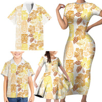 Christmas Aloha Hawaii Tiki Family Matching Short Sleeve Bodycon Dress and Hawaiian Shirt Hibiscus Autumn Colors LT7 - Polynesian Pride