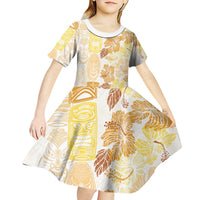 Christmas Aloha Hawaii Tiki Kid Short Sleeve Dress Hibiscus Autumn Colors - Polynesian Pride