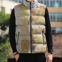 Christmas Aloha Hawaii Tiki Sleeveless Puffer Jacket Hibiscus Autumn Colors - Polynesian Pride