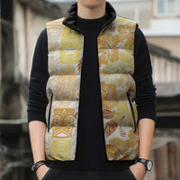 Christmas Aloha Hawaii Tiki Sleeveless Puffer Jacket Hibiscus Autumn Colors - Polynesian Pride