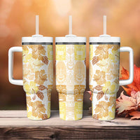 Christmas Aloha Hawaii Tiki Tumbler With Handle Hibiscus Autumn Colors - Polynesian Pride