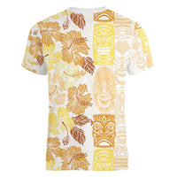 Christmas Aloha Hawaii Tiki Women V-Neck T-Shirt Hibiscus Autumn Colors LT7 - Polynesian Pride