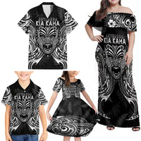 New Zealand Rugby Family Matching Off Shoulder Maxi Dress and Hawaiian Shirt 2023 World Cup Aotearoa Haka Face LT7 - Polynesian Pride