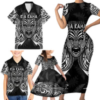 New Zealand Rugby Family Matching Short Sleeve Bodycon Dress and Hawaiian Shirt 2023 World Cup Aotearoa Haka Face LT7 - Polynesian Pride