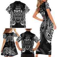 New Zealand Rugby Family Matching Short Sleeve Bodycon Dress and Hawaiian Shirt 2023 World Cup Aotearoa Haka Face LT7 - Polynesian Pride