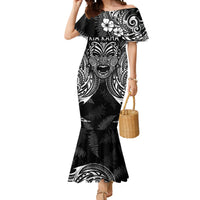 New Zealand Rugby Mermaid Dress 2023 World Cup Aotearoa Haka Face LT7 Women Black - Polynesian Pride