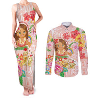 Aloha Hawaii Couples Matching Tank Maxi Dress and Long Sleeve Button Shirt Kawaii Mele Kalikimaka - Pastel Fever