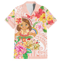 Aloha Hawaii Family Matching Off Shoulder Maxi Dress and Hawaiian Shirt Kawaii Mele Kalikimaka - Pastel Fever LT7 Dad's Shirt - Short Sleeve Peach - Polynesian Pride