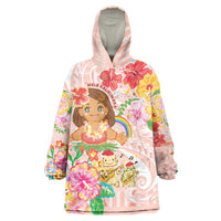 Aloha Hawaii Wearable Blanket Hoodie Kawaii Mele Kalikimaka - Pastel Fever LT7 One Size Peach - Polynesian Pride