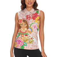 Aloha Hawaii Women Sleeveless Polo Shirt Kawaii Mele Kalikimaka - Pastel Fever LT7 - Polynesian Pride