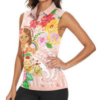 Aloha Hawaii Women Sleeveless Polo Shirt Kawaii Mele Kalikimaka - Pastel Fever LT7 - Polynesian Pride