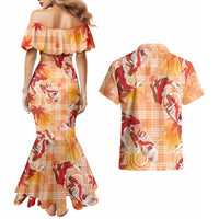 Orange Palaka Hawaii Aloha Couples Matching Mermaid Dress and Hawaiian Shirt Koi Pond Mix Japanese Maple LT7 - Polynesian Pride
