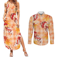 Orange Palaka Hawaii Aloha Couples Matching Summer Maxi Dress and Long Sleeve Button Shirt Koi Pond Mix Japanese Maple LT7 Orange - Polynesian Pride
