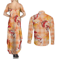 Orange Palaka Hawaii Aloha Couples Matching Summer Maxi Dress and Long Sleeve Button Shirt Koi Pond Mix Japanese Maple LT7 - Polynesian Pride