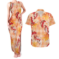 Orange Palaka Hawaii Aloha Couples Matching Tank Maxi Dress and Hawaiian Shirt Koi Pond Mix Japanese Maple LT7 Orange - Polynesian Pride