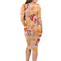 Orange Palaka Hawaii Aloha Family Matching Long Sleeve Bodycon Dress and Hawaiian Shirt Koi Pond Mix Japanese Maple LT7 - Polynesian Pride