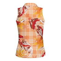 Orange Palaka Hawaii Aloha Women Sleeveless Polo Shirt Koi Pond Mix Japanese Maple LT7 - Polynesian Pride