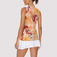 Orange Palaka Hawaii Aloha Women Sleeveless Polo Shirt Koi Pond Mix Japanese Maple LT7 - Polynesian Pride