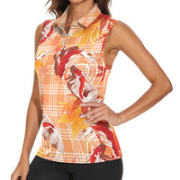 Orange Palaka Hawaii Aloha Women Sleeveless Polo Shirt Koi Pond Mix Japanese Maple LT7 - Polynesian Pride