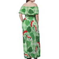 Lime Palaka Hawaii Aloha Family Matching Off Shoulder Maxi Dress and Hawaiian Shirt Koi Pond Mix Monstera LT7 - Polynesian Pride