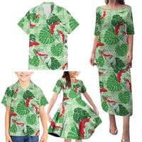 Lime Palaka Hawaii Aloha Family Matching Puletasi and Hawaiian Shirt Koi Pond Mix Monstera LT7 - Polynesian Pride
